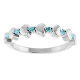 Platinum Round Natural Blue Zircon Accented Stackable Heart Ring - view 8