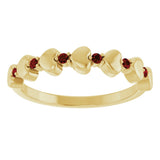 14K Gold Round Natural Mozambique Garnet Accented Stackable Heart Ring - Yellow Gold - view 8