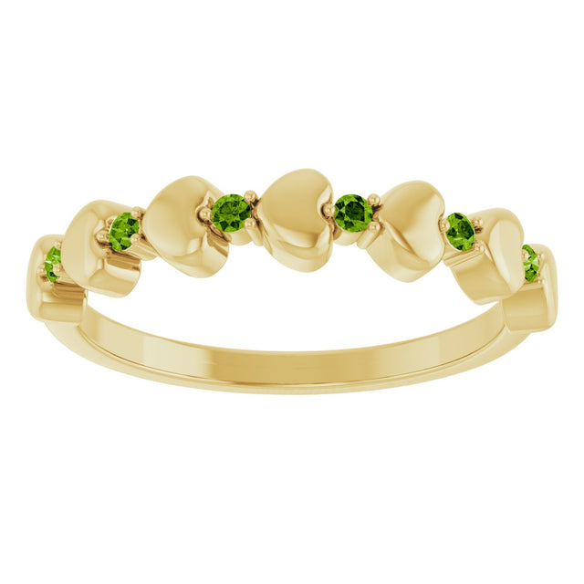14K Gold Round Natural Peridot Accented Stackable Heart Ring - Yellow Gold - view 8