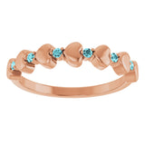 14K Gold Round Natural Blue Zircon Accented Stackable Heart Ring - Rose Gold - view 8