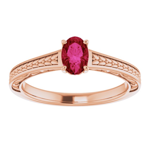 14K Gold Oval Lab-Grown Ruby Solitaire Ring – 6x4mm - Rose Gold - view 3