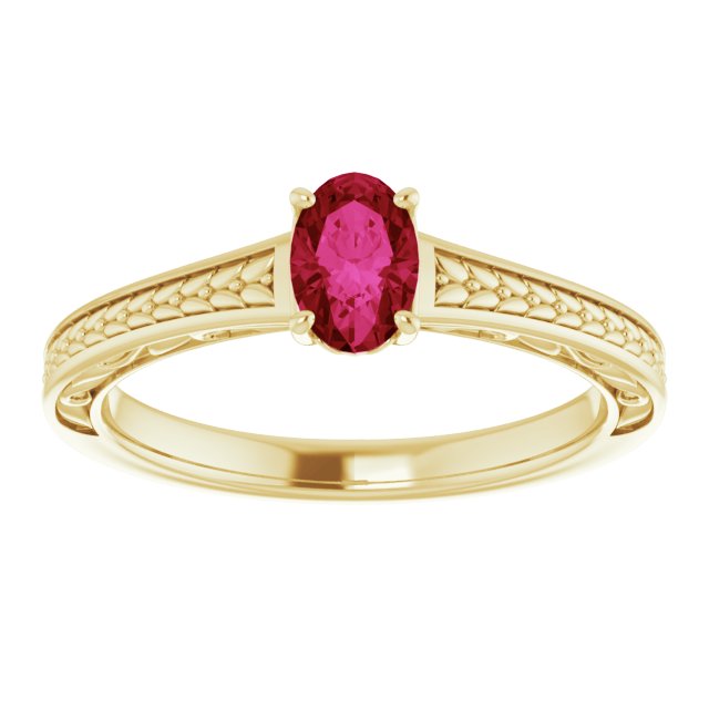14K Gold Oval Lab-Grown Ruby Solitaire Ring – 6x4mm - Yellow Gold - view 3