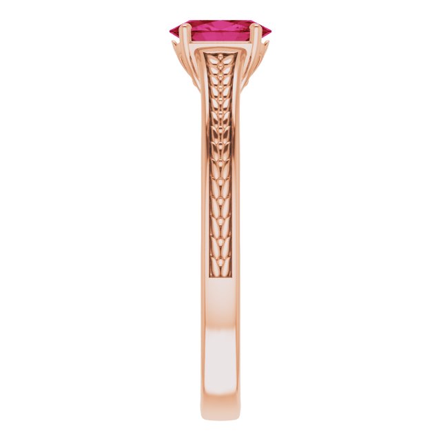 14K Gold Oval Lab-Grown Ruby Solitaire Ring – 6x4mm - Rose Gold - view 4