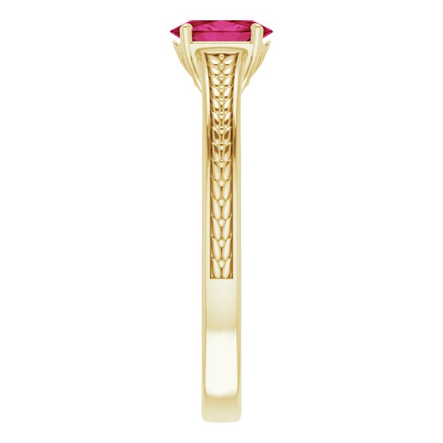14K Gold Oval Lab-Grown Ruby Solitaire Ring – 6x4mm - Yellow Gold - view 4