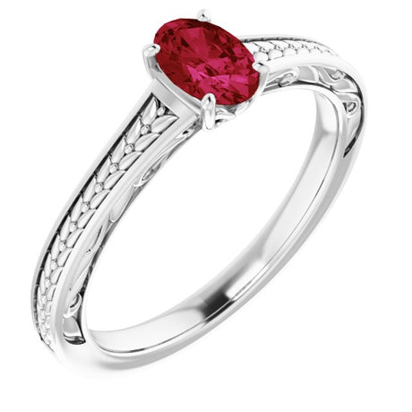 Platinum Oval Lab-Grown Ruby Solitaire Ring – 6x4mm