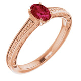 14K Gold Oval Lab-Grown Ruby Solitaire Ring – 6x4mm - Rose Gold