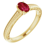 14K Gold Oval Lab-Grown Ruby Solitaire Ring – 6x4mm - Yellow Gold