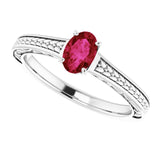 14K Gold Oval Lab-Grown Ruby Solitaire Ring – 6x4mm - White Gold - view 5