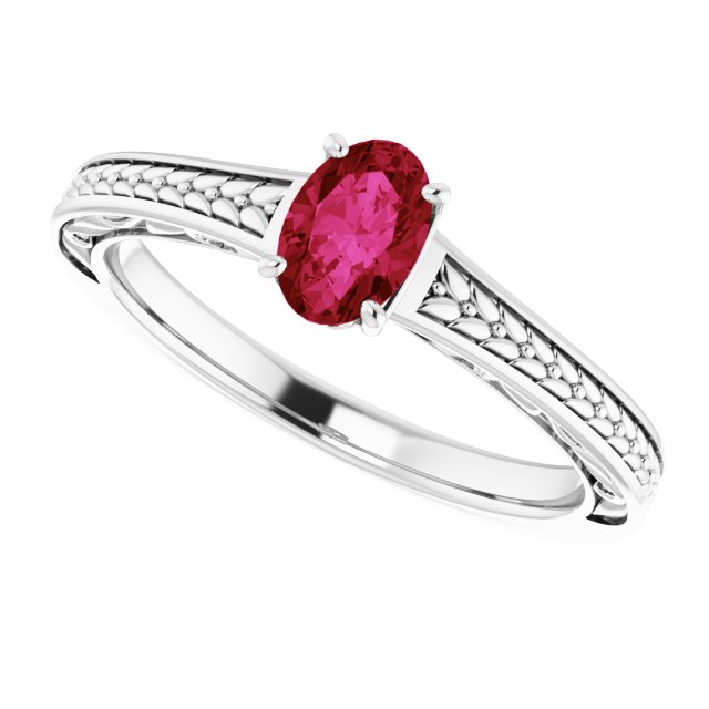 14K Gold Oval Lab-Grown Ruby Solitaire Ring – 6x4mm - White Gold - view 5