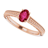 14K Gold Oval Lab-Grown Ruby Solitaire Ring – 6x4mm - Rose Gold - view 5