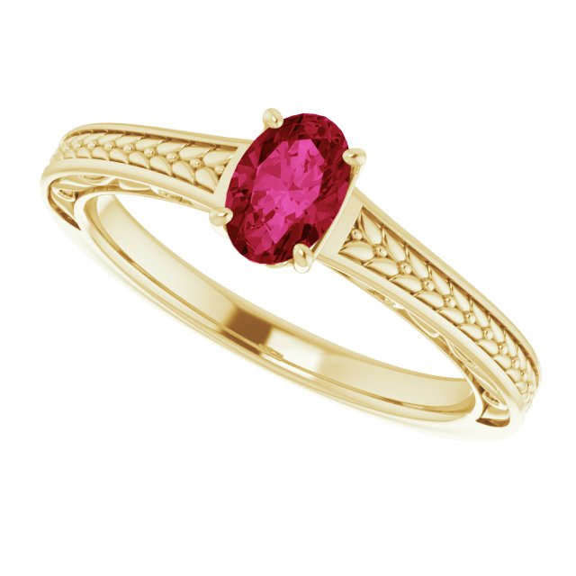 14K Gold Oval Lab-Grown Ruby Solitaire Ring – 6x4mm - Yellow Gold - view 5