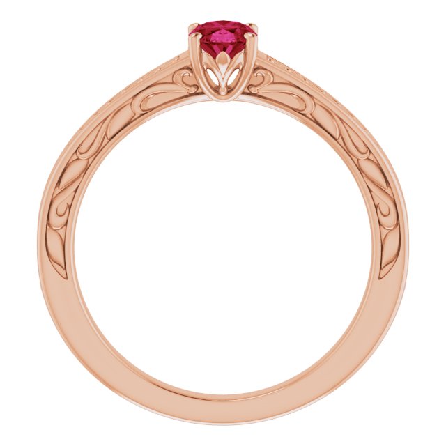 14K Gold Oval Lab-Grown Ruby Solitaire Ring – 6x4mm - Rose Gold - view 2