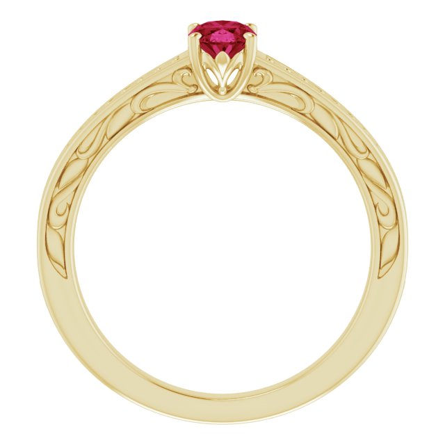 14K Gold Oval Lab-Grown Ruby Solitaire Ring – 6x4mm - Yellow Gold - view 2