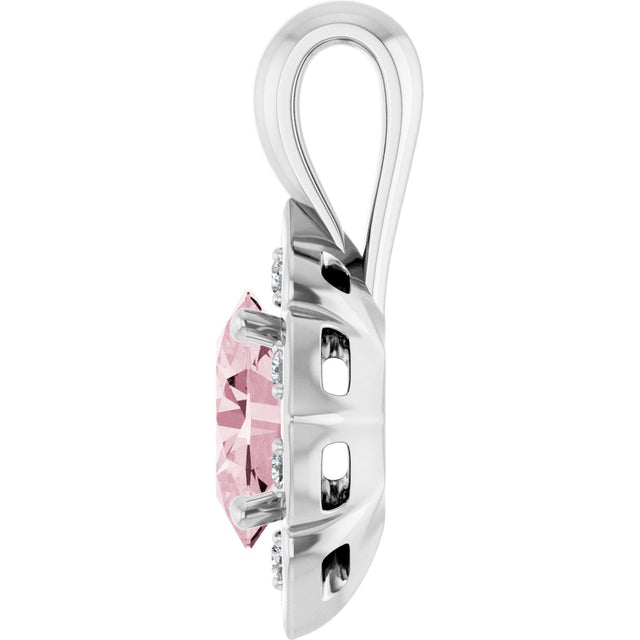 Platinum Oval Natural Pink Morganite & Natural Diamond Halo-Style Pendant – 0.08 CTW - view 3