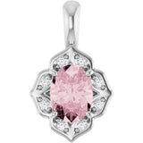 14K Gold Oval Natural Pink Morganite & Natural Diamond Halo-Style Pendant – 0.08 CTW - White Gold