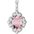 Platinum Oval Natural Pink Morganite & Natural Diamond Halo-Style Pendant – 0.08 CTW