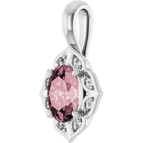 Platinum Oval Natural Pink Morganite & Natural Diamond Halo-Style Pendant – 0.08 CTW - view 2