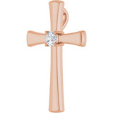 14K Gold Round Natural Diamond Cross Pendant – 3.75-3.8mm Stones - Rose Gold - view 5