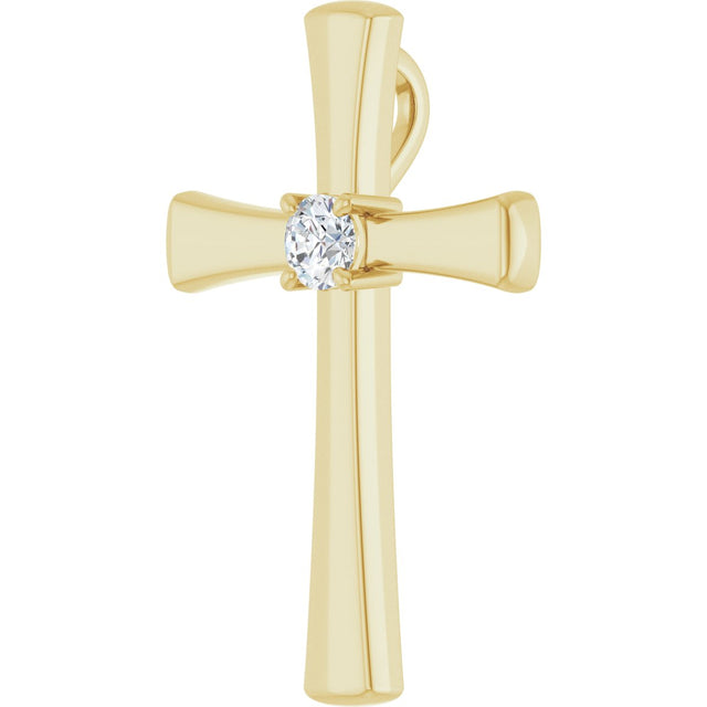 14K Gold Round Natural Diamond Cross Pendant – 3.75-3.8mm Stones - Yellow Gold - view 5
