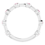 Platinum Round Natural Pink Tourmaline Bezel-Set Bar Ring - view 8