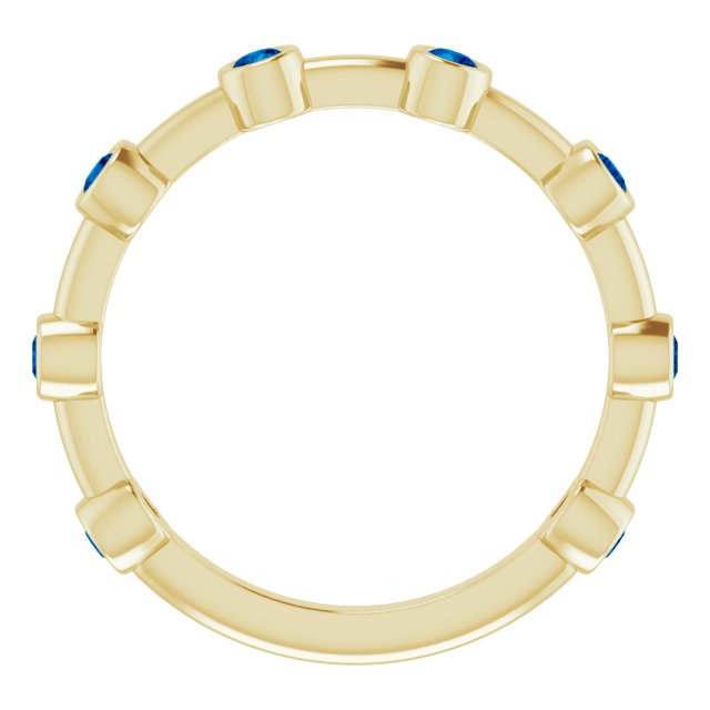 14K Gold Round Natural Blue Sapphire Bezel-Set Bar Ring - Yellow Gold - view 8