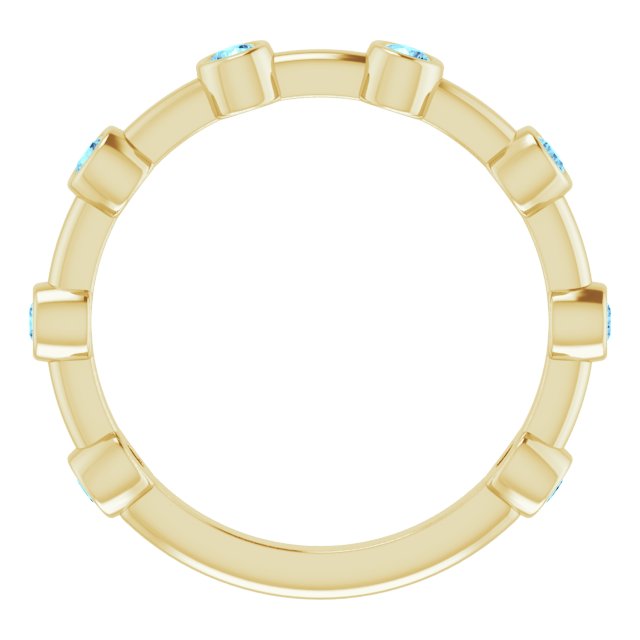 14K Gold Round Natural Aquamarine Bezel-Set Bar Ring - Yellow Gold - view 8