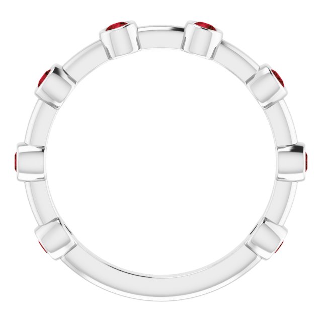 Platinum Round Natural Mozambique Garnet Bezel-Set Bar Ring - view 8