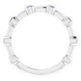 14K Gold Round Natural Amethyst Bezel-Set Bar Ring - White Gold - view 8