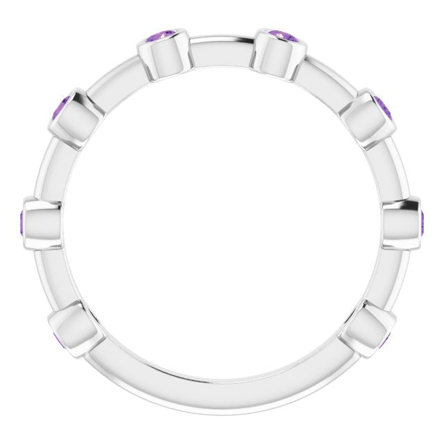 Platinum Round Natural Amethyst Bezel-Set Bar Ring - view 8