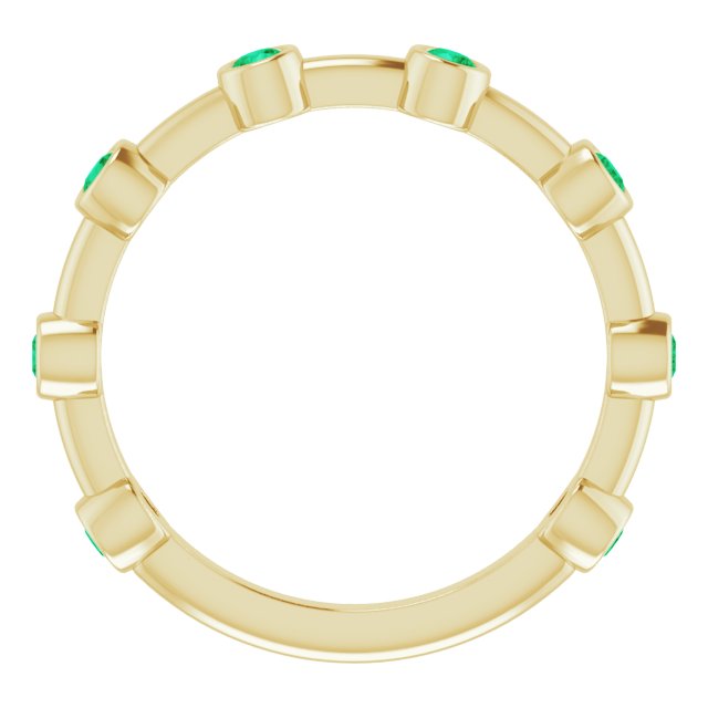 14K Gold Round Natural Emerald Bezel-Set Bar Ring - Yellow Gold - view 8