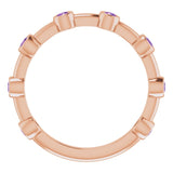 14K Gold Round Natural Amethyst Bezel-Set Bar Ring - Rose Gold - view 8