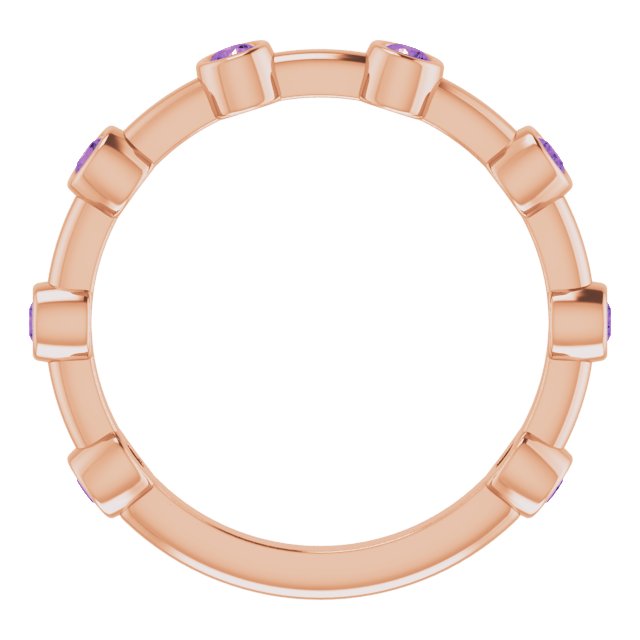 14K Gold Round Natural Amethyst Bezel-Set Bar Ring - Rose Gold - view 8