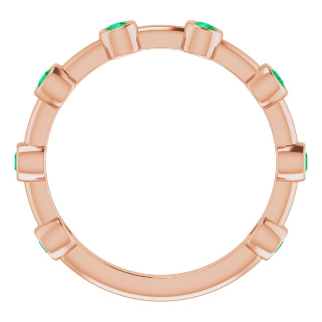 14K Gold Round Natural Emerald Bezel-Set Bar Ring - Rose Gold - view 8