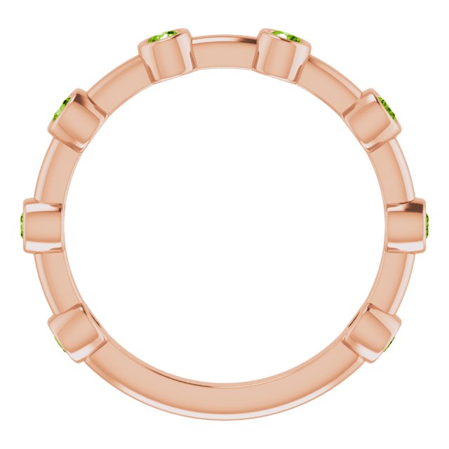 14K Gold Round Natural Peridot Bezel-Set Bar Ring - Rose Gold - view 8
