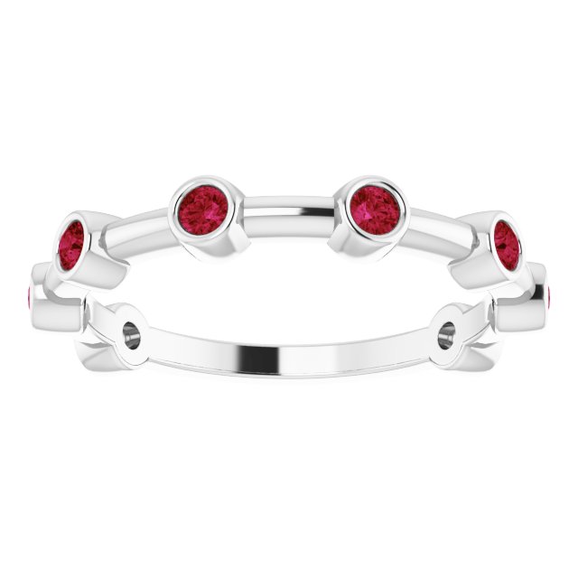 Platinum Round Natural Ruby Bezel-Set Bar Ring - view 10
