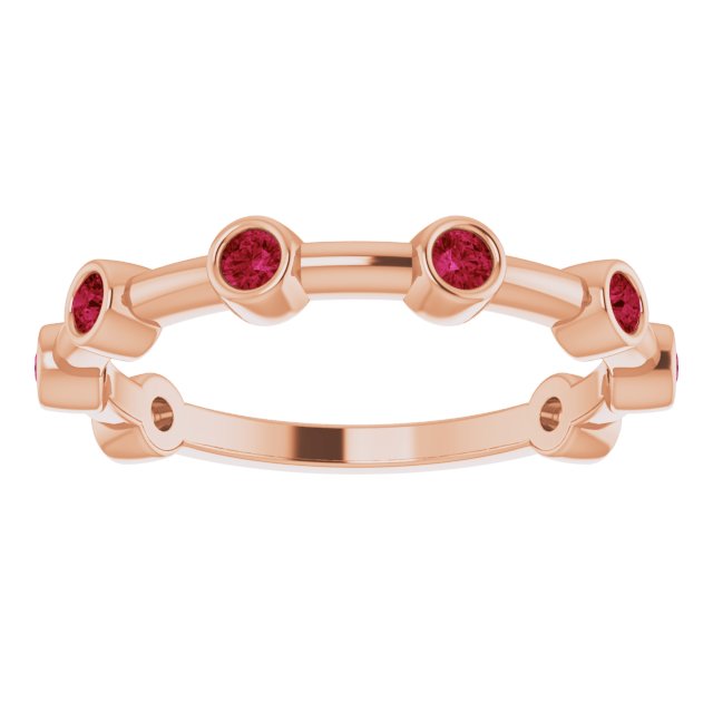 14K Gold Round Natural Ruby Bezel-Set Bar Ring - Rose Gold - view 10