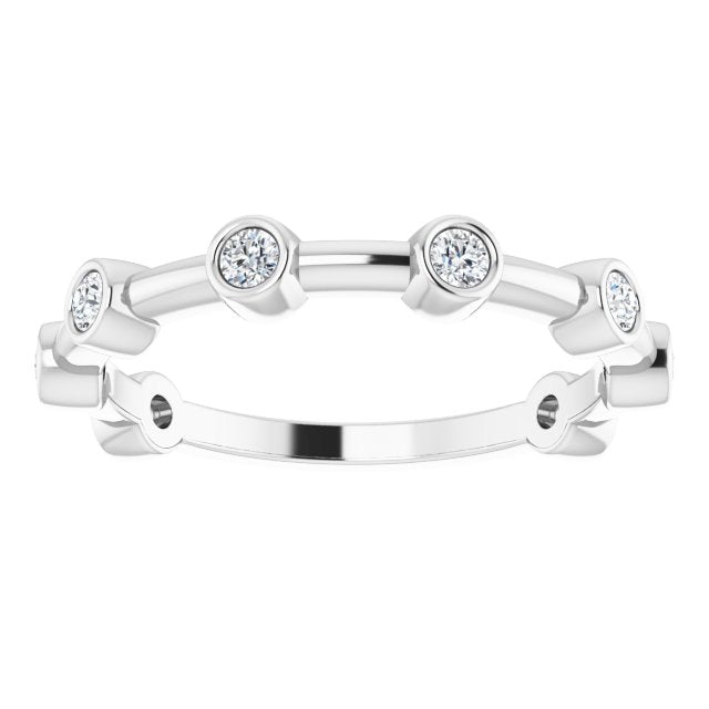 Platinum Round Natural Diamond Bezel-Set Bar Ring - view 10