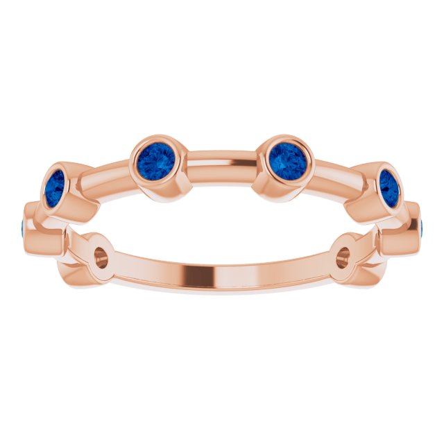 14K Gold Round Natural Blue Sapphire Bezel-Set Bar Ring - Rose Gold - view 10