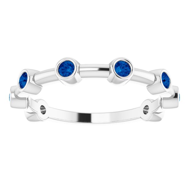 14K Gold Round Natural Blue Sapphire Bezel-Set Bar Ring - White Gold - view 10