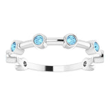 Platinum Round Natural Aquamarine Bezel-Set Bar Ring - view 10