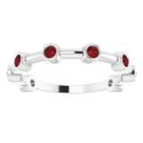 Platinum Round Natural Mozambique Garnet Bezel-Set Bar Ring - view 10