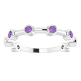 Platinum Round Natural Amethyst Bezel-Set Bar Ring - view 10