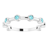 14K Gold Round Natural Blue Zircon Bezel-Set Bar Ring - White Gold - view 10