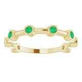 14K Gold Round Natural Emerald Bezel-Set Bar Ring - Yellow Gold - view 10