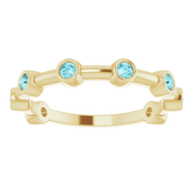 14K Gold Round Natural Blue Zircon Bezel-Set Bar Ring - Yellow Gold - view 10