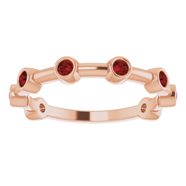 14K Gold Round Natural Mozambique Garnet Bezel-Set Bar Ring - Rose Gold - view 10