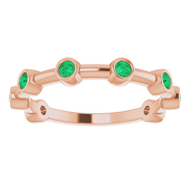 14K Gold Round Natural Emerald Bezel-Set Bar Ring - Rose Gold - view 10