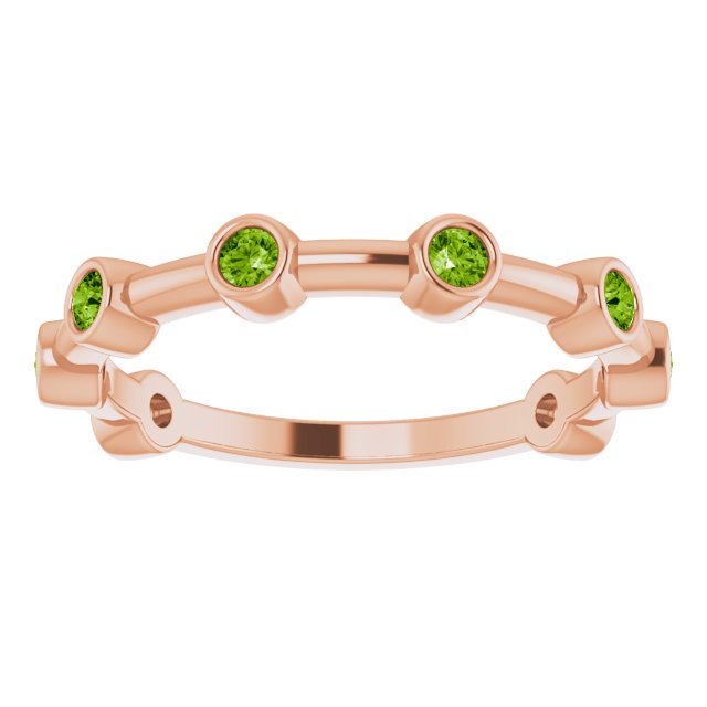 14K Gold Round Natural Peridot Bezel-Set Bar Ring - Rose Gold - view 10