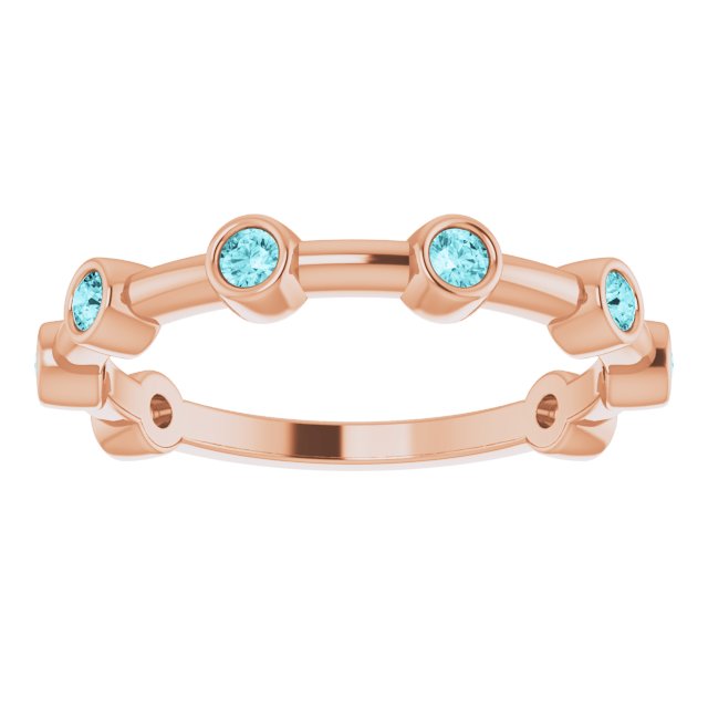 14K Gold Round Natural Blue Zircon Bezel-Set Bar Ring - Rose Gold - view 10