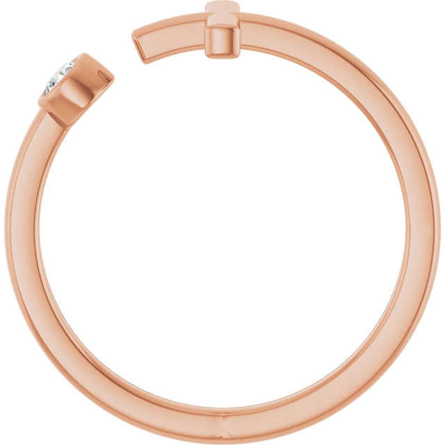 14K Gold Round Natural Diamond Negative Space Cross Ring – 2.5mm Stones - Rose Gold - view 7